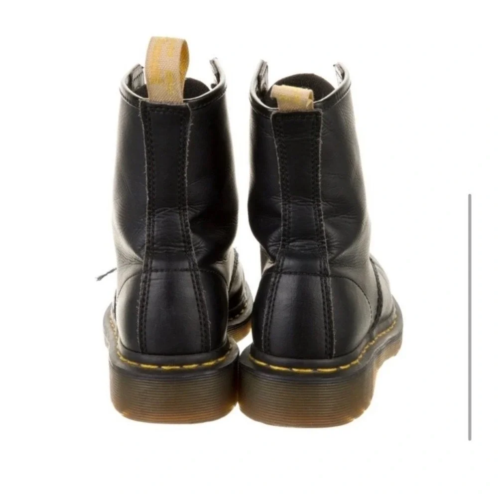 Dr Martens 1460 Leather Combat Boots Black Vegan Yellow Welt‎ Stitch Size 4Y